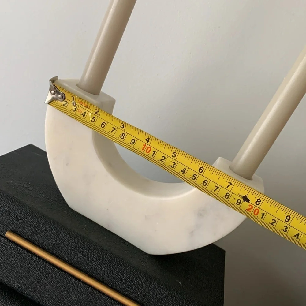 NWT*Threshold Marble taper‎ candle holder short*White